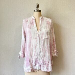 STARK X Top Pink White Tie Dye Gauze Lightweight Cotton Blouse Beach